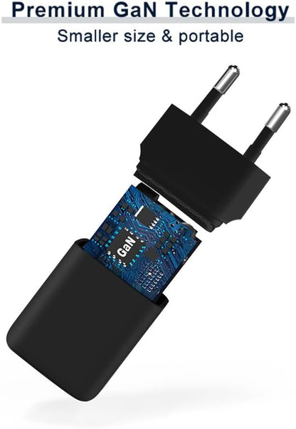 Conceptronic Caricatore USB PD a 2 Porte 33 W GaN con Cavo di Ricarica 3 in 1, USB-C x 1, USB-A x 1, QC 3.0, PPS