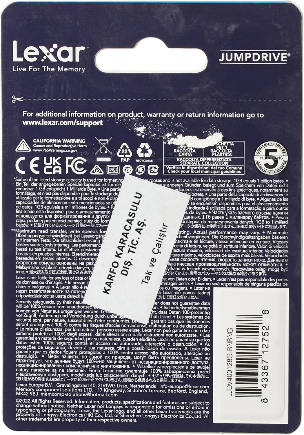 LEXAR Cle Usb 128Go Jumpdrive V400 3.0 Noire