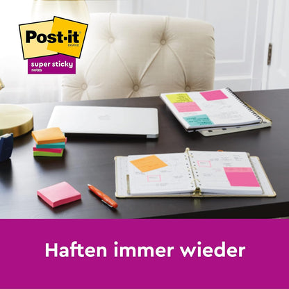 Post-it Foglietti Super Sticky, Collezione Soulful, Confezione da 12 blocchetti, 90 Fogli per blocco, 47,6 mm x 47,6 mm, Colori Rosa, Viola, Verde, Grigio, Azzurro. Per Appunti, Elenchi & Promemoria