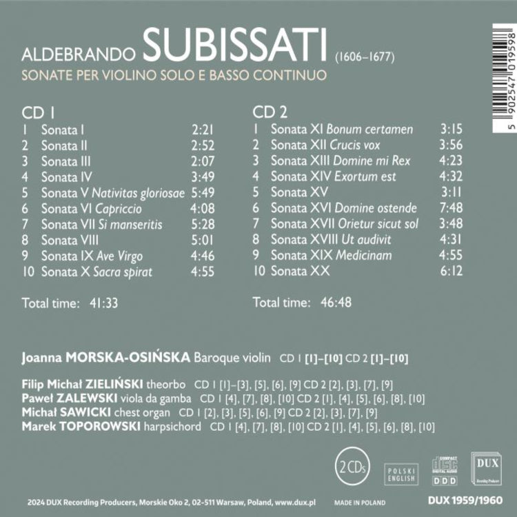 Aldebrando Subissati: Sonate Per Violino Solo E Basso Continuo