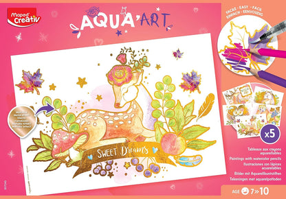 Lápices Acuarelables - Maxi Set Aqua Art - Juego de Dibujos para Colorear - Diseños Tamaño A4 con Efecto Metalizado - Incluye 18 Lápices de Colores y un Pincel - 297 x 210 mm - Maped