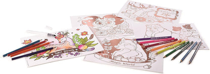 Lápices Acuarelables - Maxi Set Aqua Art - Juego de Dibujos para Colorear - Diseños Tamaño A4 con Efecto Metalizado - Incluye 18 Lápices de Colores y un Pincel - 297 x 210 mm - Maped