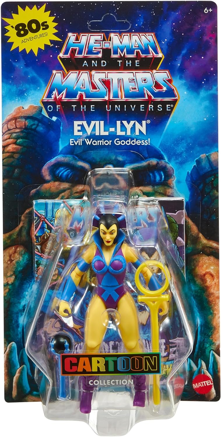 Masters of the Universe Origins Toy, Evil-Lyn Cartoon Collection Action Figure, 5.5-inch MOTU Villain, 16 Articulations, Wand & Staff & Comic, HYD35
