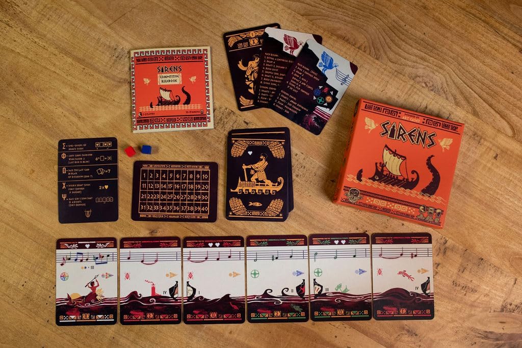 Sirens | Greek Mythology Themed Travel Size Board Game, Play Anywhere | Strategic Musical Card Drafting Game | 1-2 Players, Ages 12+ | Easy to Learn and Play for Game Night | Tiny Game Series