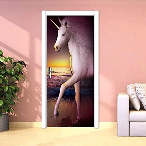 Ruifulex Türtapete Fototapete 3D Weißes Pferd Persönlichkeit Kunst Tür Aufkleber Wasserdicht Dekoration Wandbild Schlafzimmer Tür Aufkleber Wandtattoos