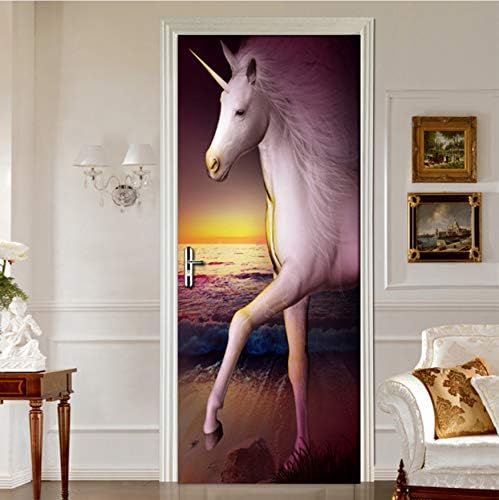 Ruifulex Türtapete Fototapete 3D Weißes Pferd Persönlichkeit Kunst Tür Aufkleber Wasserdicht Dekoration Wandbild Schlafzimmer Tür Aufkleber Wandtattoos