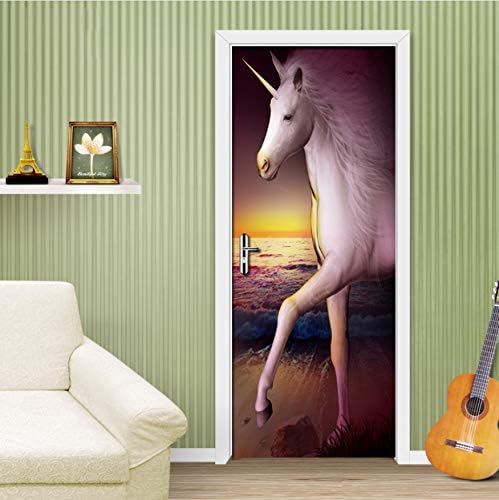 Ruifulex Türtapete Fototapete 3D Weißes Pferd Persönlichkeit Kunst Tür Aufkleber Wasserdicht Dekoration Wandbild Schlafzimmer Tür Aufkleber Wandtattoos
