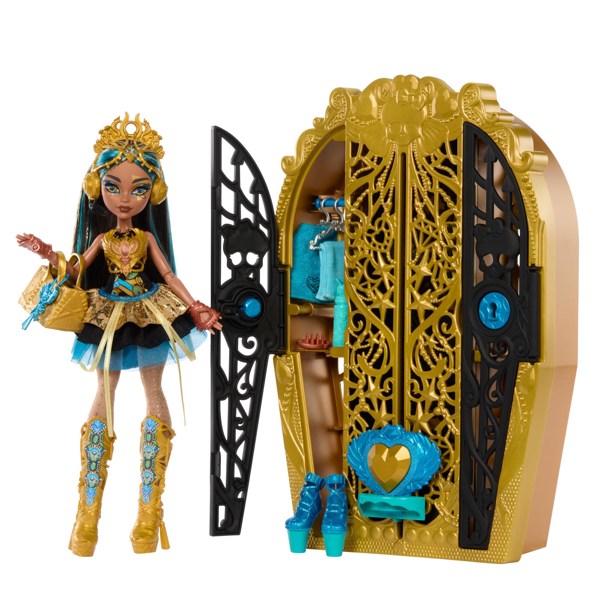 Monster High Skulltimate Secrets Doll and Accessories Set, Monster Mysteries Cleo De Nile with Dress-Up Closet and 19+ Surprises including Clothes, HXH86