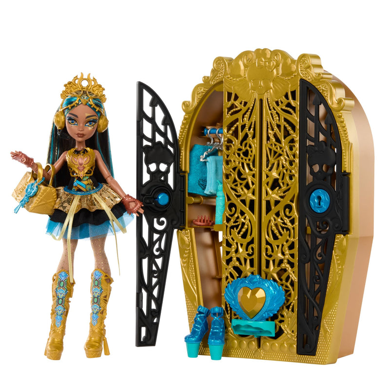 Monster High Skulltimate Secrets Doll and Accessories Set, Monster Mysteries Cleo De Nile with Dress-Up Closet and 19+ Surprises including Clothes, HXH86