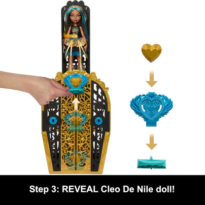Monster High Skulltimate Secrets Doll and Accessories Set, Monster Mysteries Cleo De Nile with Dress-Up Closet and 19+ Surprises including Clothes, HXH86