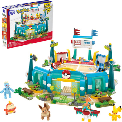 Mega Pokémon Estadio de Entrenamiento Set Figuras de acción con 5 Personajes, 1101 Bloques de construcción, Juguete +8 años (HWR82