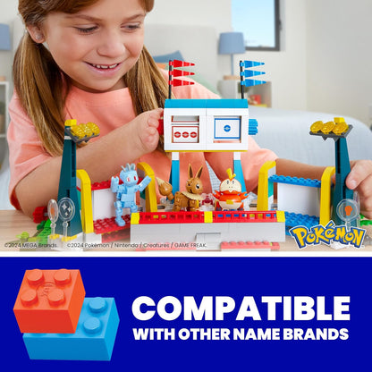 Mega Pokémon Estadio de Entrenamiento Set Figuras de acción con 5 Personajes, 1101 Bloques de construcción, Juguete +8 años (HWR82