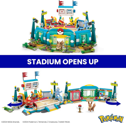 Mega Pokémon Estadio de Entrenamiento Set Figuras de acción con 5 Personajes, 1101 Bloques de construcción, Juguete +8 años (HWR82