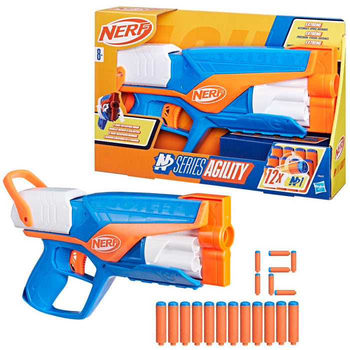 Nerf N Series Agility Blaster, leichte Bauweise mit rotierender Trommel und Spannschlitten für extra Lange Reichweite, 12 Nerf Darts, Jungen und Mädchen