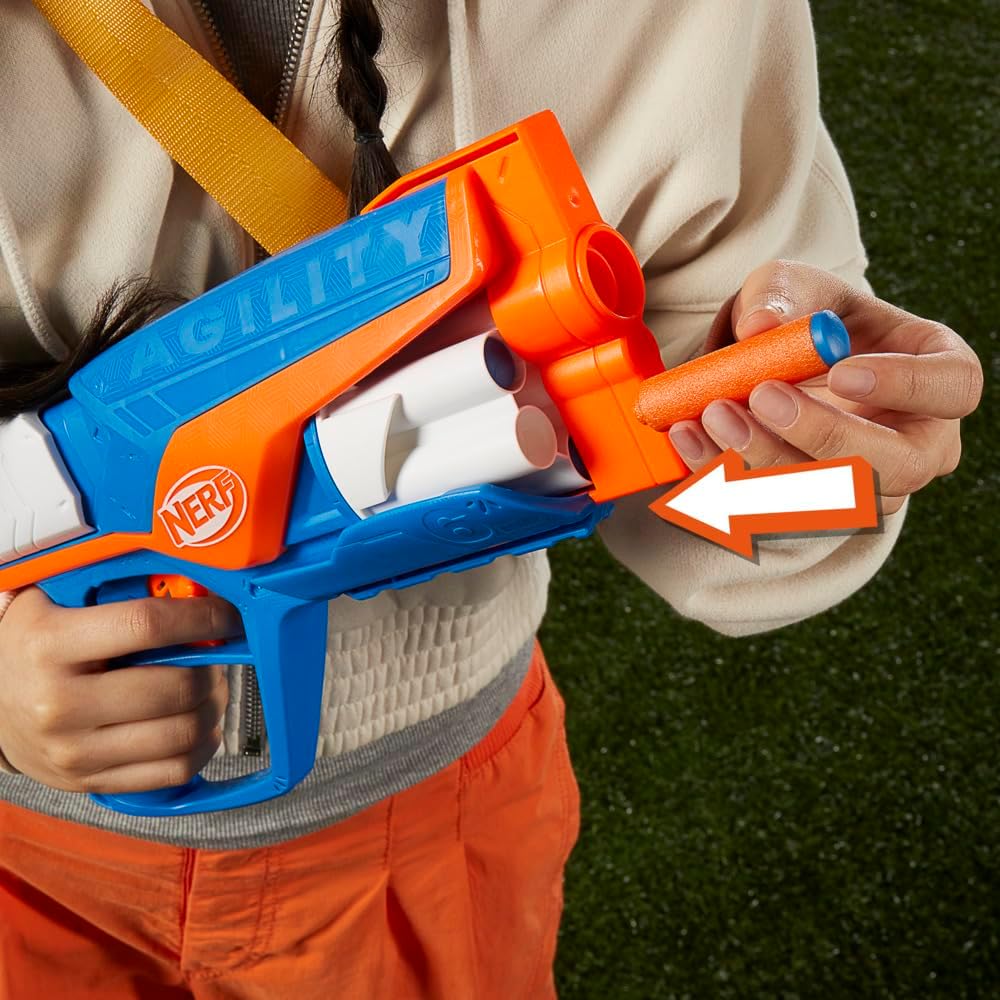 Nerf N Series Agility Blaster, leichte Bauweise mit rotierender Trommel und Spannschlitten für extra Lange Reichweite, 12 Nerf Darts, Jungen und Mädchen