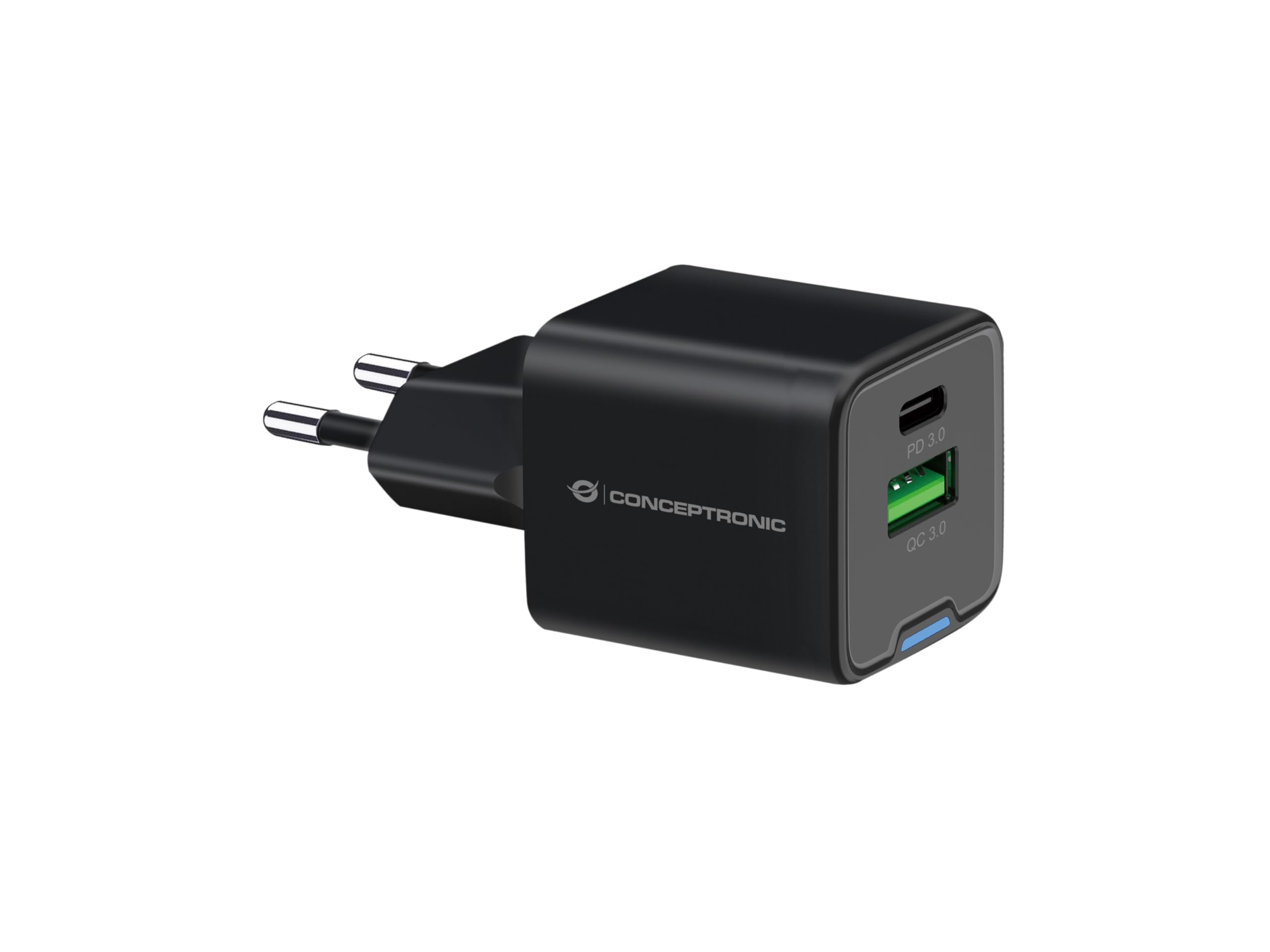 CONCEPTRONIC USB Charger PD GaN 2 Port 20W, USB-C x 1, USB-A x 1, QC 3.0, PPS