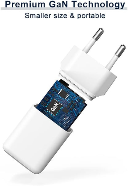 CONCEPTRONIC PD GaN 2 Port 33W USB Charger with 3 in 1 Charging Cable, USB-C x 1, USB-A x 1, QC 3.0, PPS