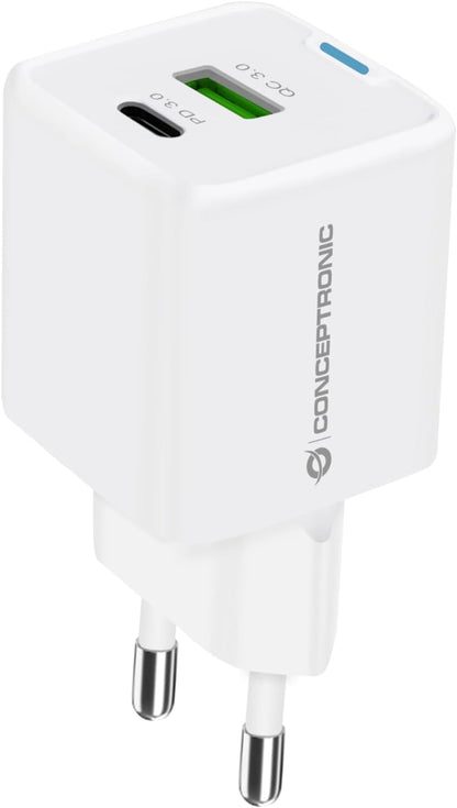 CONCEPTRONIC PD GaN 2 Port 33W USB Charger with 3 in 1 Charging Cable, USB-C x 1, USB-A x 1, QC 3.0, PPS