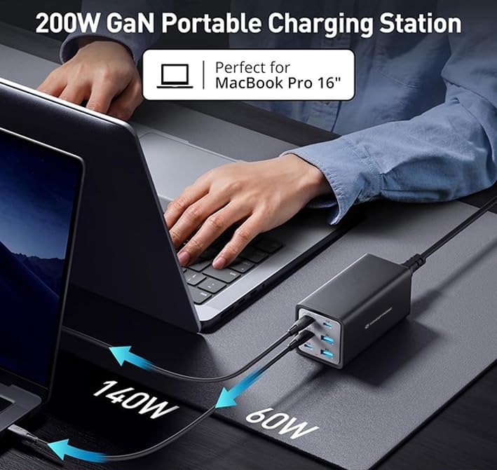 6-Port 200W Gan Usb Pd Charger With