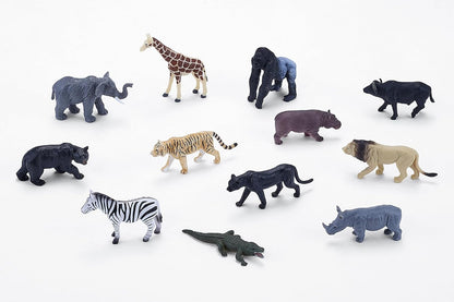 MOJO – African Wildlife Mini Worlds Tube Playset 12pc Lions, Giraffe, Gorilla, Panther, Rhino, Elephant, Zebra, Tiger, Hippo, Bull, Bear | Wildlife Collection | Designed in UK