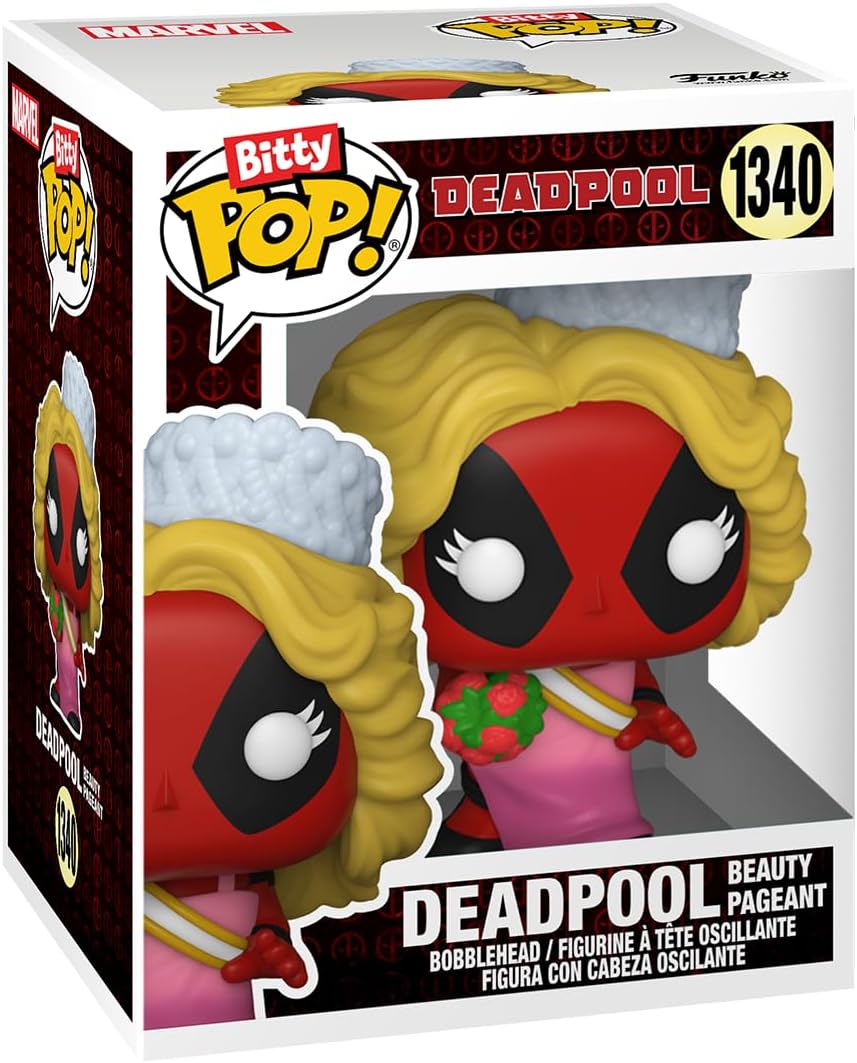 Funko Bitty Pop! Dinopool, Bitty Pop! Deadpool (Barista), Bitty Pop! Deadpool (Roman Senator), and a mystery Bitty Pop! figure - 0.9 Inch (2.2 Cm) Collectable - Stackable Display Shelf Included