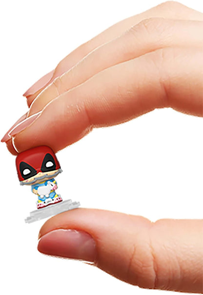 Funko Bitty Pop! Deadpool (Sleepover), Deadpool (Larp), Deadpool (Heavy Metal), and a mystery Bitty Pop! figure- 0.9 Inch (2.2 Cm) Collectable - Stackable Display Shelf Included