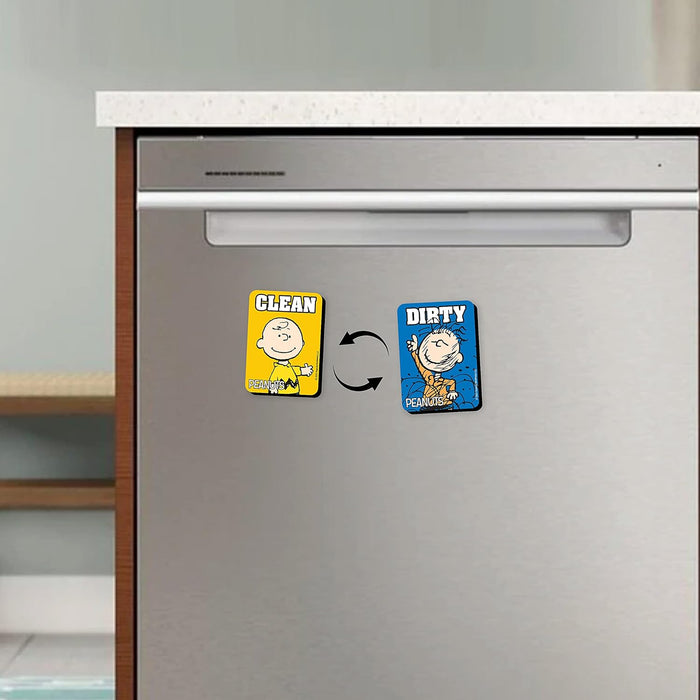 AQUARIUS Peanuts Charlie and Pig Pen Clean Dirty Double Sided Kitchen Dishwasher Magnet - with Adhesive Magnetic Plate for Non-Magnetic Surfaces - Officially Licensed Merchandise - 2.75 x 3.75 in