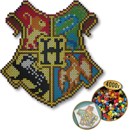 SES Creative 09346 Harry Potter Hogwarts Crest Fuse Beads DIY Set Wall Decoration with 4000 PVC Free Fusible Beads Hogwarts Logo with Full-size instruction poster