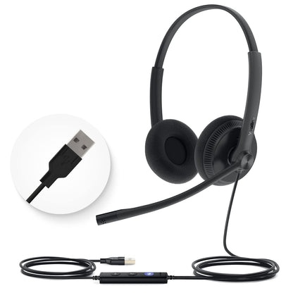 Yealink UH34 Headset Certified for Microsoft Teams USB-A Stereo Headsets with Microphone Noise Cancelling for Call Center Business Office VoIP Phone PC Computer Headset (Lightweight Foam Earpad)