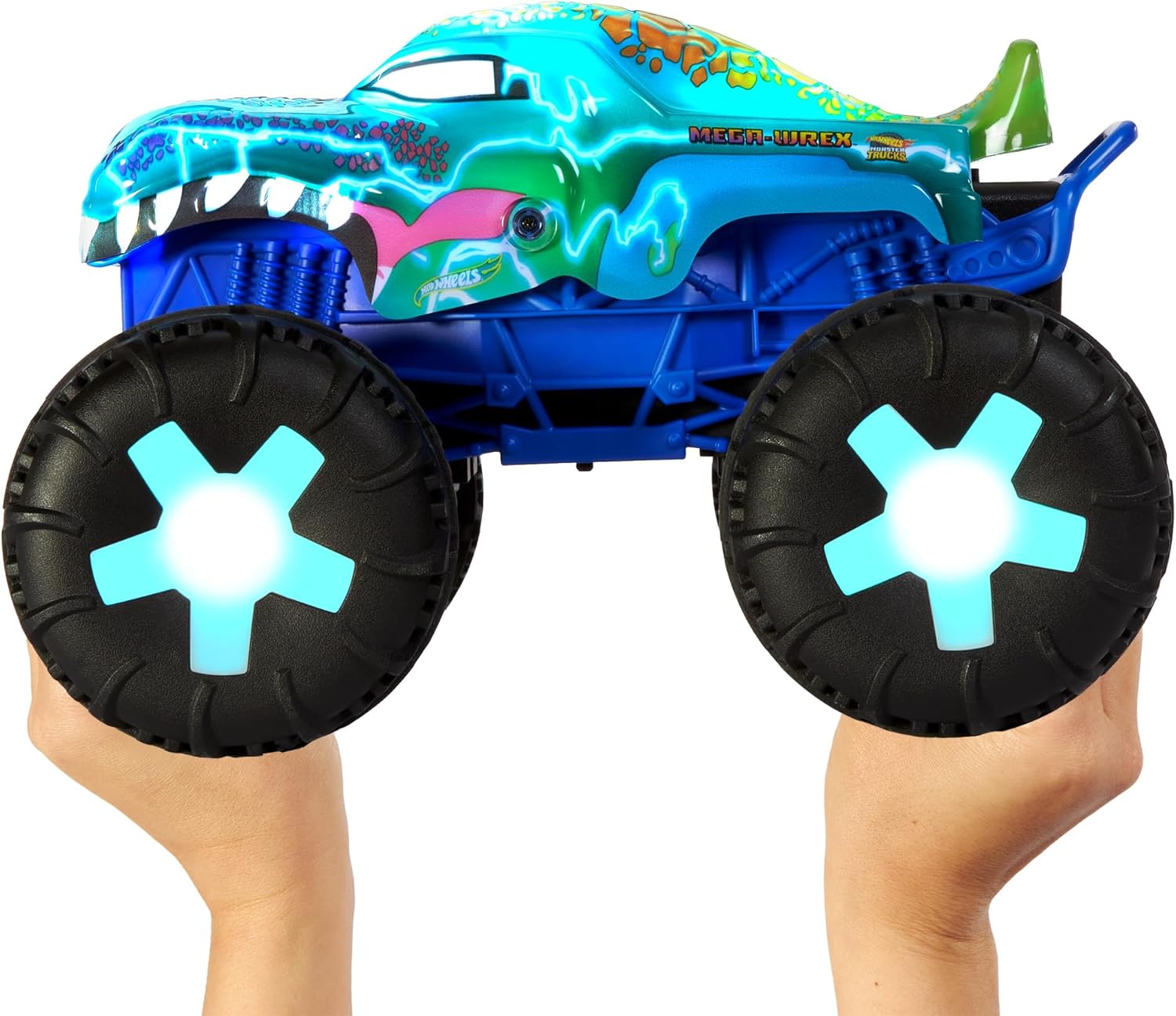Hot Wheels Monster Trucks 1:15 Scale Mega-Wrex Alive Battery-Powered RC Vehicle with Lights & Sounds, JBD90