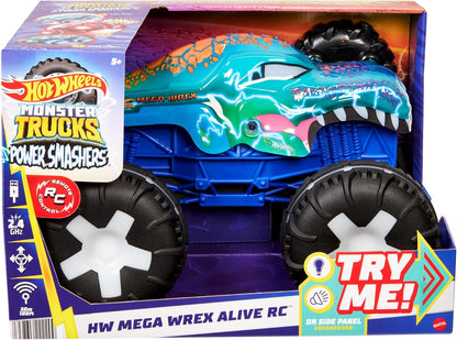Hot Wheels Monster Trucks 1:15 Scale Mega-Wrex Alive Battery-Powered RC Vehicle with Lights & Sounds, JBD90
