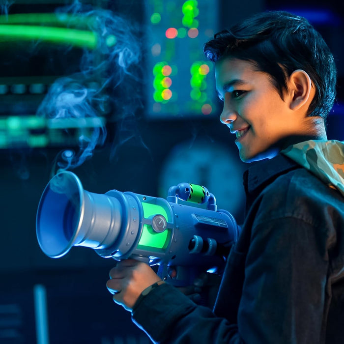 Despicable Me 4 The Ultimate Fart Blaster; Blasts out REAL Fart Rings of fog; Plays 15 Different Fart Sounds Lights Up and Emits Smells; It Includes 2 Different Scented Fart Formulas