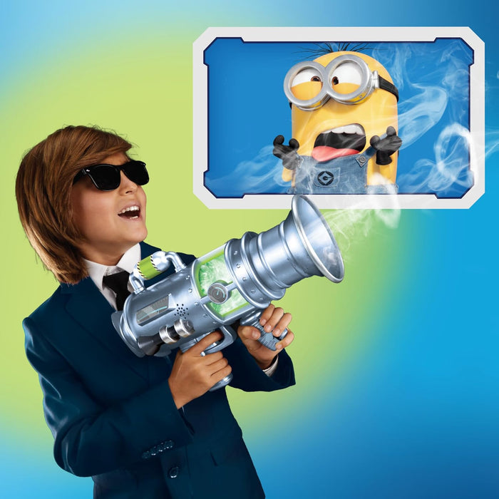 Despicable Me 4 The Ultimate Fart Blaster; Blasts out REAL Fart Rings of fog; Plays 15 Different Fart Sounds Lights Up and Emits Smells; It Includes 2 Different Scented Fart Formulas