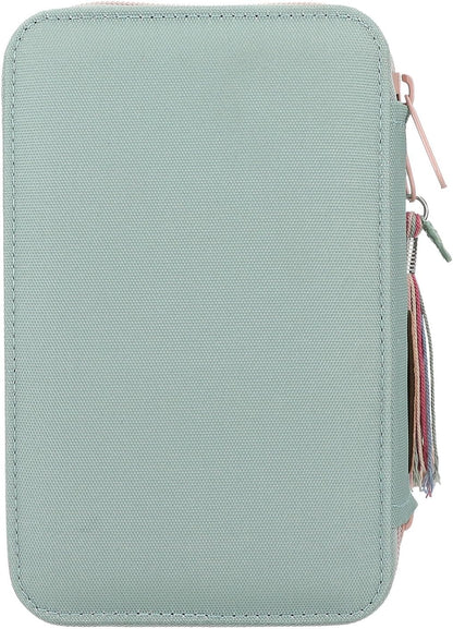Depesche 13121 Miss Melody Hoof Clatter Pencil Case 3 Compartments in Pale Green, Horse Pattern, Pencil Case with Coloured Pencils, Ruler, Scissors and much more.