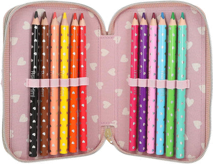 Depesche 12864 Princess Mimi Bunny Ballet - Filled 2-Compartment Pencil Case with Pink Plush Fur and Long Ears, Pencil Case with Colouring Pencils, Eraser, Sharpener and Much More
