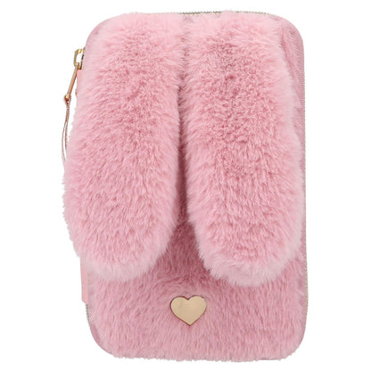 Depesche 12864 Princess Mimi Bunny Ballet - Filled 2-Compartment Pencil Case with Pink Plush Fur and Long Ears, Pencil Case with Colouring Pencils, Eraser, Sharpener and Much More