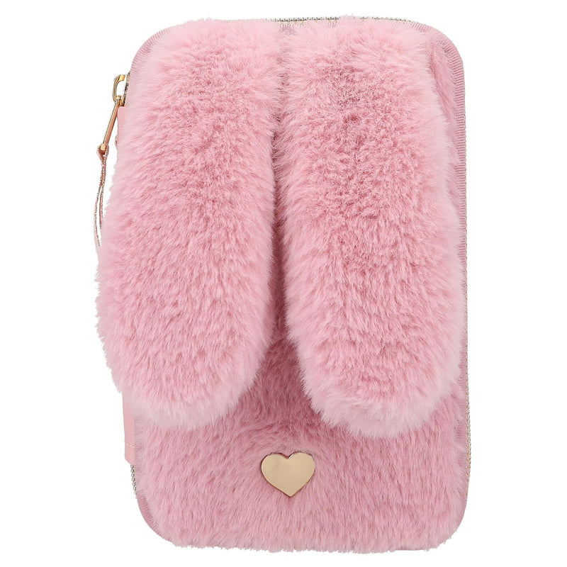Depesche 12864 Princess Mimi Bunny Ballet - Filled 2-Compartment Pencil Case with Pink Plush Fur and Long Ears, Pencil Case with Colouring Pencils, Eraser, Sharpener and Much More