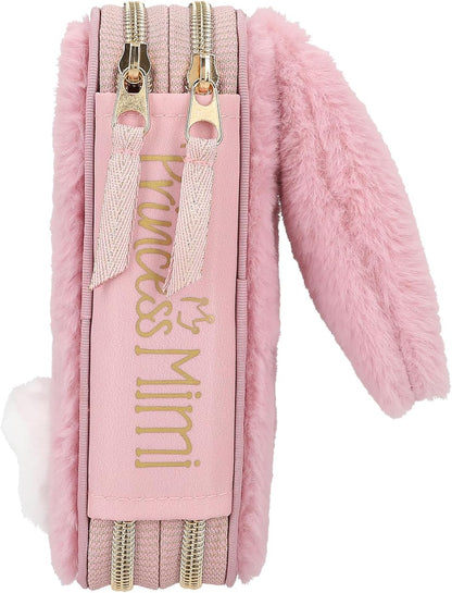 Depesche 12864 Princess Mimi Bunny Ballet - Filled 2-Compartment Pencil Case with Pink Plush Fur and Long Ears, Pencil Case with Colouring Pencils, Eraser, Sharpener and Much More