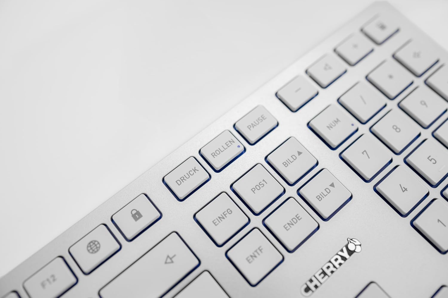 CHERRY KC 6000 SLIM, ultra-flat design keyboard, US international layout (QWERTY), wired (USB-A connection), quiet, durable key labelling, silver