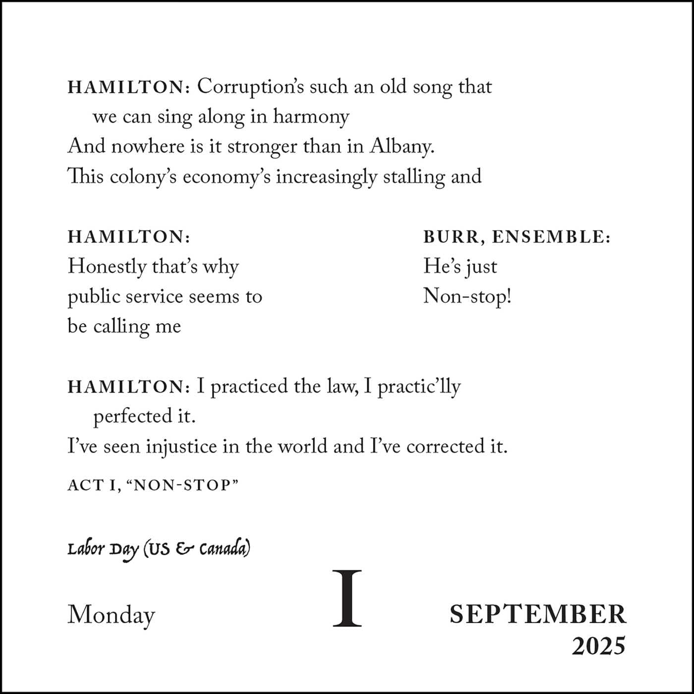 Hamilton 2025 Day-to-Day Calendar