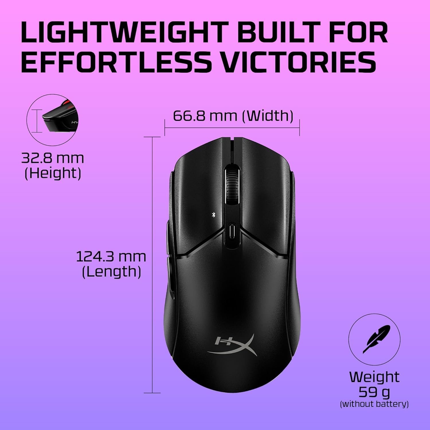 HyperX Pulsefire Haste 2 Core, Mouse Gaming Senza Filo, Connettività 2,4 GHz, Illuminazione RGB, 6 Tasti Programmabili, 12000 DPI, Resistenza fino a 20 Milioni di Clic, Batteria fino a 100 Ore, Nero