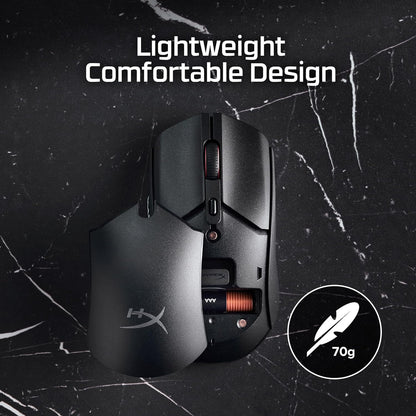 HyperX Pulsefire Haste 2 Core, Mouse Gaming Senza Filo, Connettività 2,4 GHz, Illuminazione RGB, 6 Tasti Programmabili, 12000 DPI, Resistenza fino a 20 Milioni di Clic, Batteria fino a 100 Ore, Nero