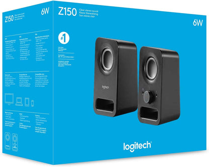 Logitech Z150 PC Speaker, Stereo Sound, 2 Speakers, 6 Watts Peak Power, 3.5mm Input, Right Speaker Controller, Headphone Jack, UK Plug, PC/TV/Mobile Phone/Tablet - Black