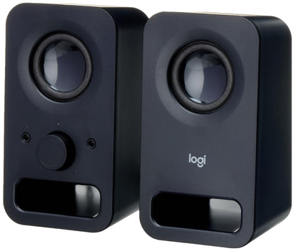 Logitech Z150 PC Speaker, Stereo Sound, 2 Speakers, 6 Watts Peak Power, 3.5mm Input, Right Speaker Controller, Headphone Jack, UK Plug, PC/TV/Mobile Phone/Tablet - Black