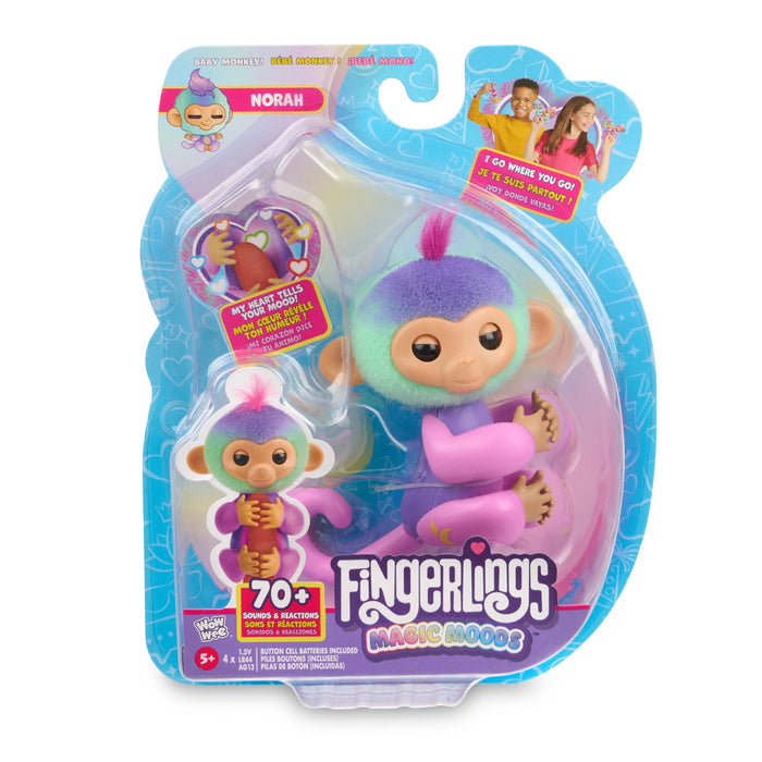 Fingerlings Magic Moods Interactive Baby Monkey, Norah (Teal & Purple), Tells Fortune and Mood, 70+ Sounds & Reactions (Ages 5+