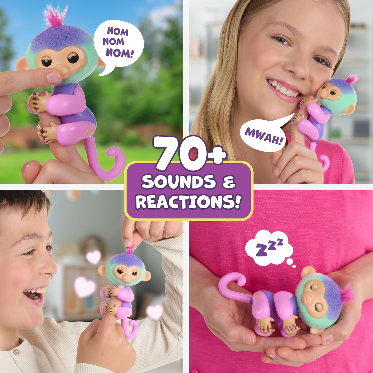 Fingerlings Magic Moods Interactive Baby Monkey, Norah (Teal & Purple), Tells Fortune and Mood, 70+ Sounds & Reactions (Ages 5+