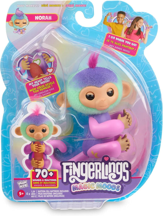 Fingerlings Magic Moods Interactive Baby Monkey, Norah (Teal & Purple), Tells Fortune and Mood, 70+ Sounds & Reactions (Ages 5+