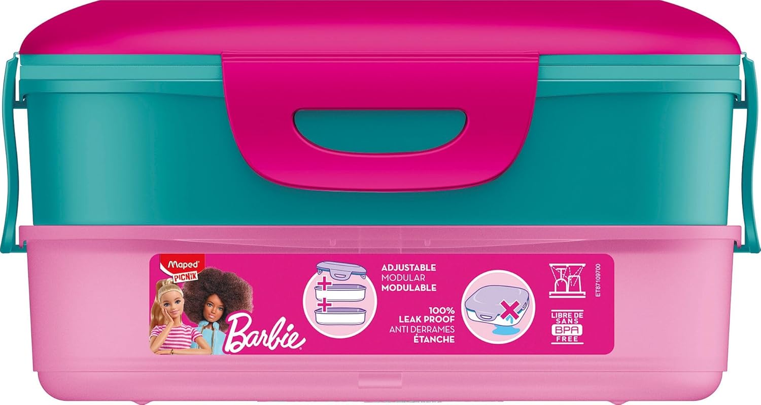 Maped Picnik Barbie - Contenitore per il pranzo con 2 scomparti modulari, di cui 1 scomparto impermeabile, facile da lavare in lavastoviglie, 1,4 l, licenza ufficiale Barbie
