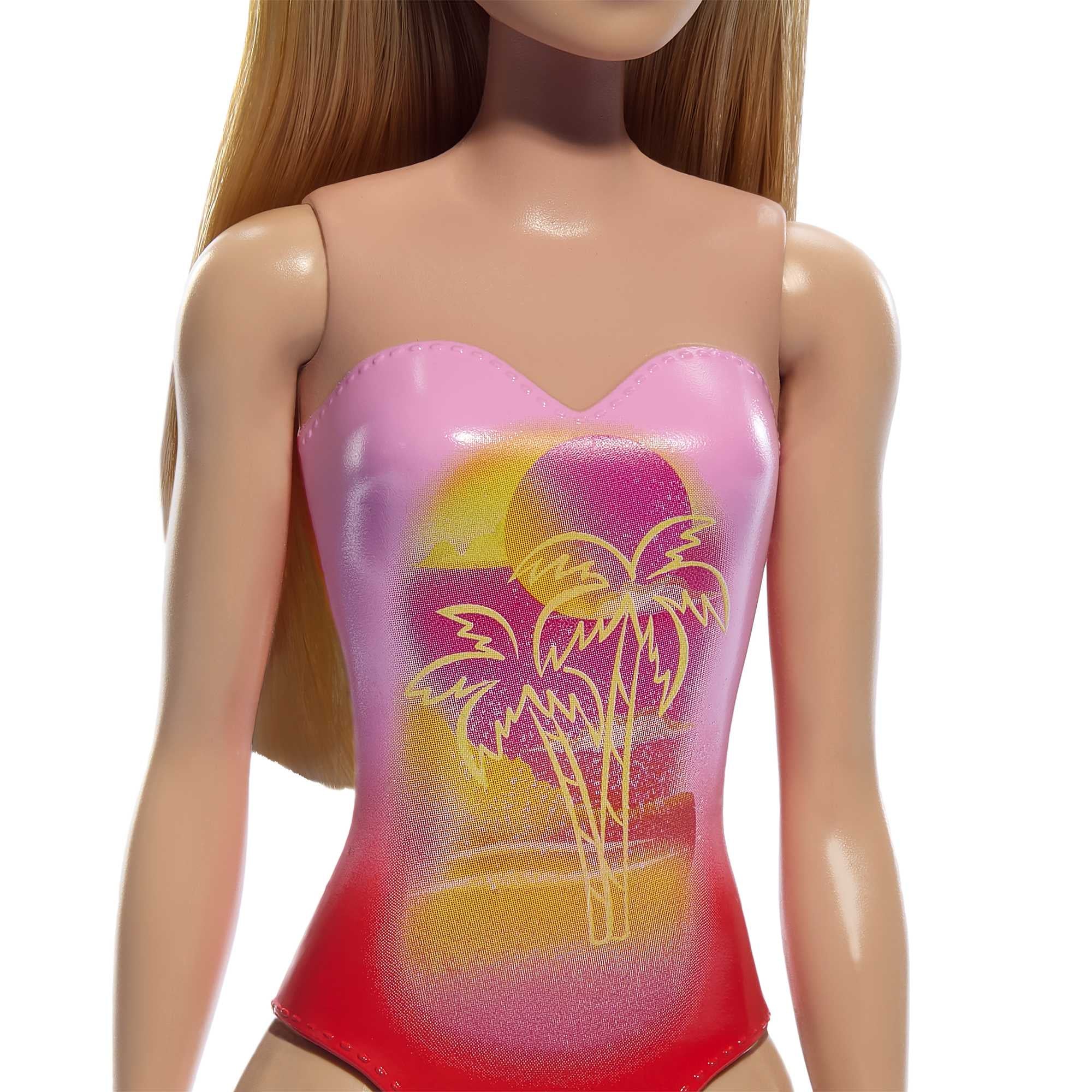 Barbie Fashionistas Beach Doll with Blond Hair Wearing Pink Palm Tree-Print Swimsuit