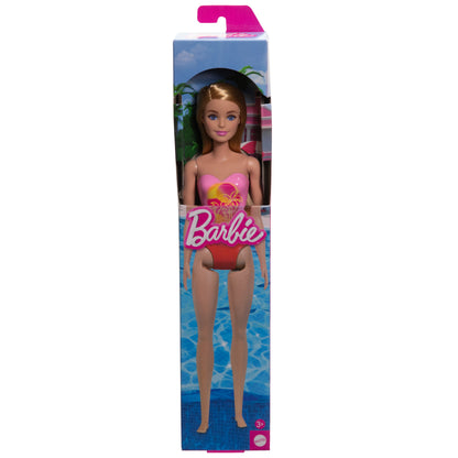 Barbie Fashionistas Beach Doll with Blond Hair Wearing Pink Palm Tree-Print Swimsuit